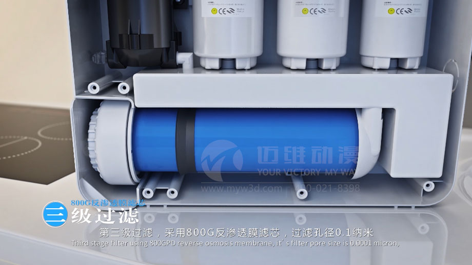凈水器三維動畫案例展示：出水就可以直接喝的反滲透直飲水機。(圖6)