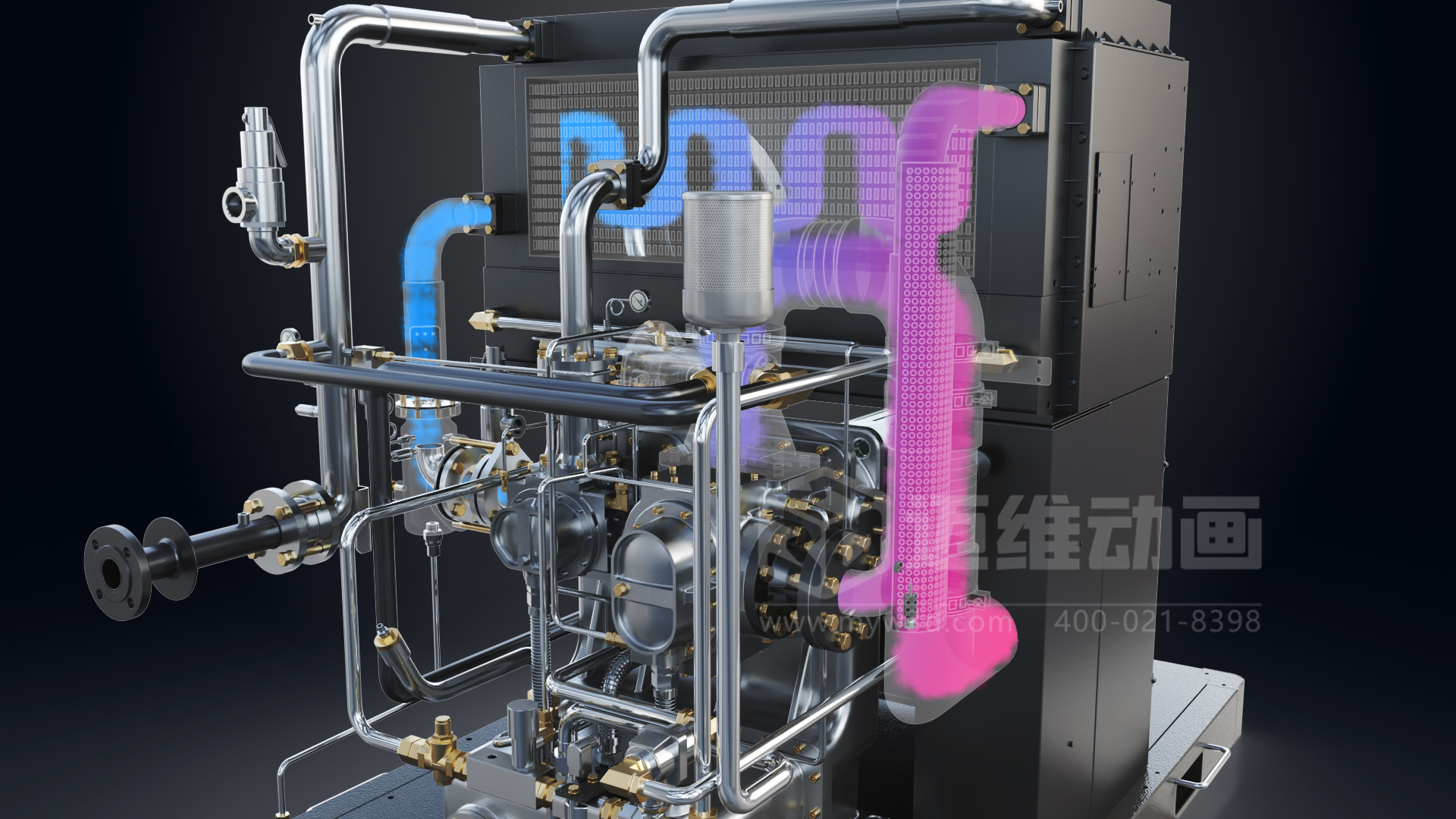 無油螺桿空壓機(jī)三維動畫展示(圖4)